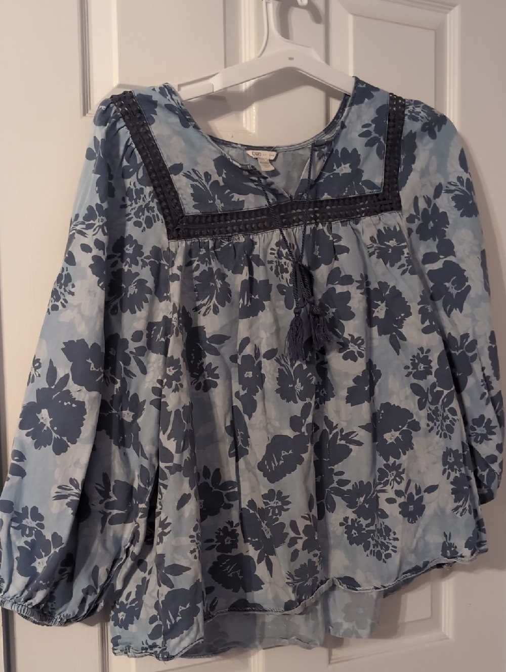 Cato Blue Floral Peasant Blouse